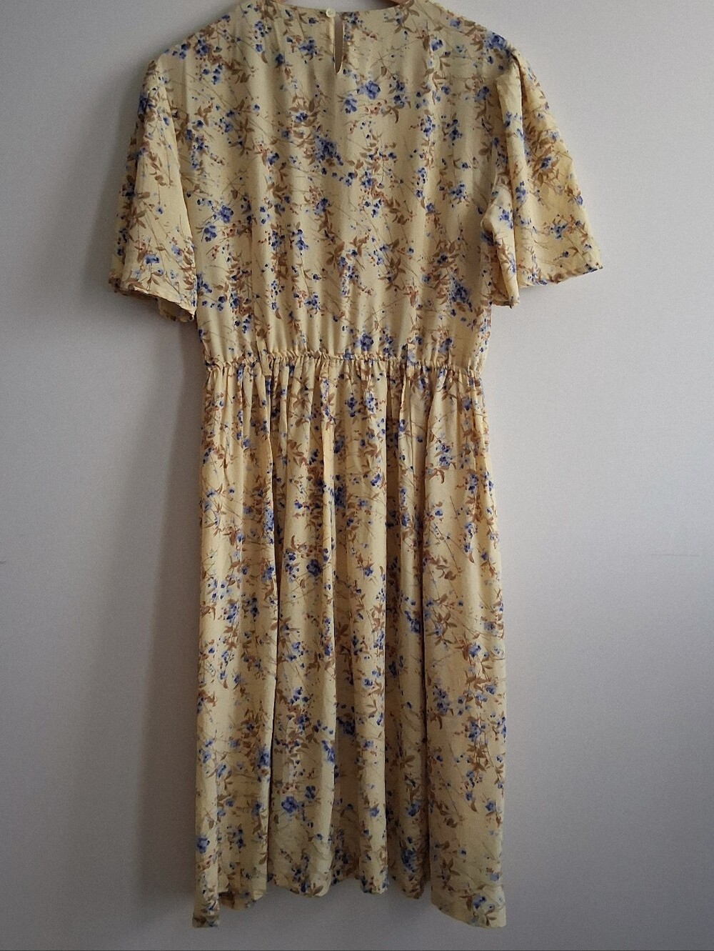 100% Silk 80s Yellow Floral Dress Sz Large Fits Like US 10 Great Condition - Picture 6 of 10